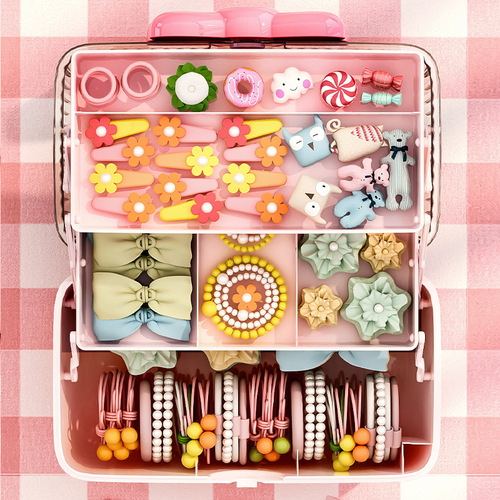 Hair accessories storage box headband necklace Guka large capacity household transparent cover layered desktop children's hair accessories storage box