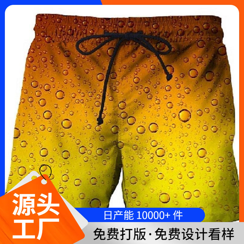 Cross-border e-commerce men's summer beach shorts, Amazon cool and unique beer-style shorts, 3D printed casual shorts