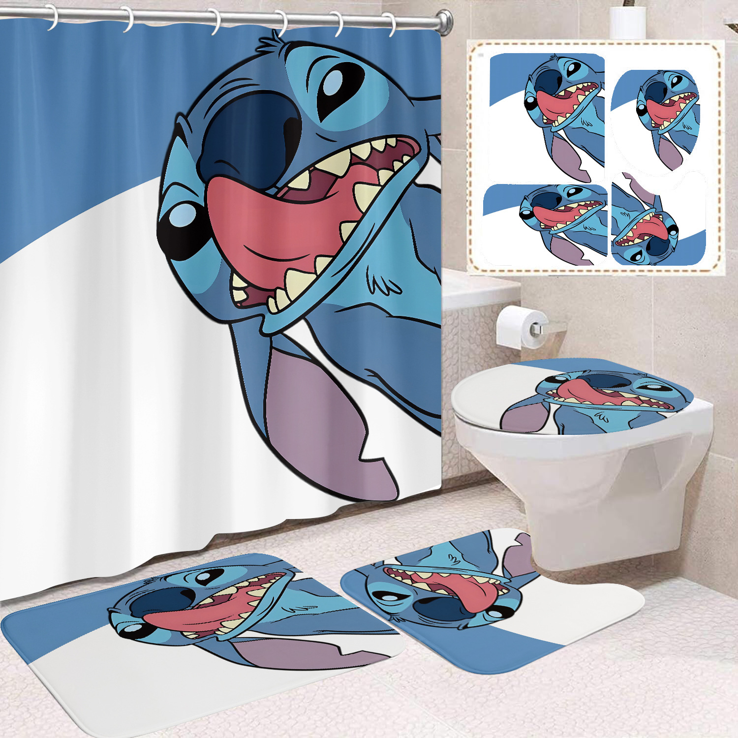 Venta directa de fábrica lindo baño de dibujos animados de cuatro piezas cortina de ducha impermeable cortina de ducha sin perforación cortina de partición de baño de baño