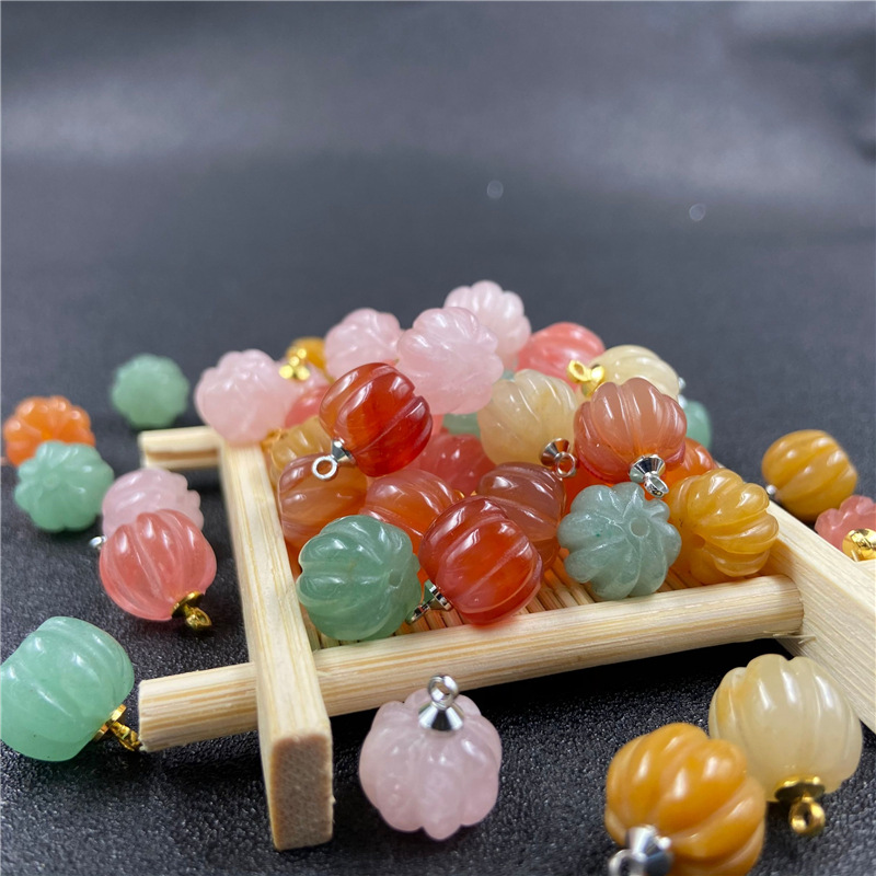 2g Weight Pendant Necklace Classification Gem Material Polishing Design Red, Green, Wine Red, Yellow Color Retro Pink Crystal Pumpkin Pendant Bead Diy Accessories 1
