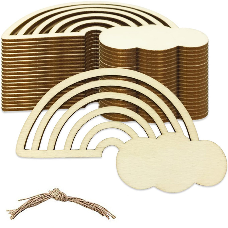 Rainbow Wooden Crafts Hanging Ornaments Are Suitable for DIY Projects, Wedding, Christmas Party Decorations, Wood Crafts and Handmade Crafts