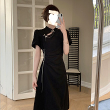 大码女装新中式短袖连衣裙夏季微胖mm显瘦气质禅意国风改良旗袍裙