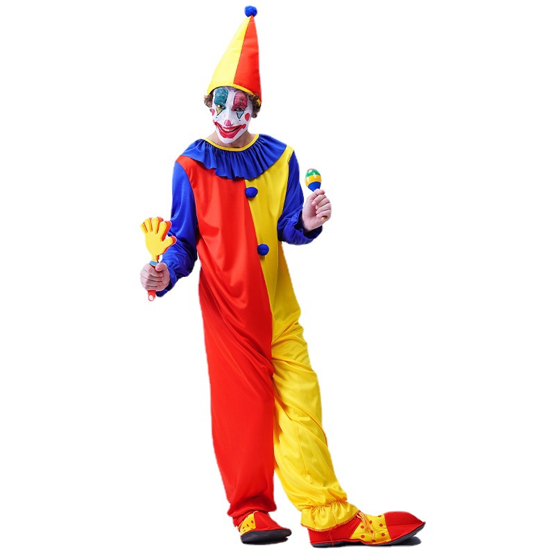 Halloween adulto de los hombres del parque de atracciones payaso fiesta traje divertido feliz hombres payaso Cosplay