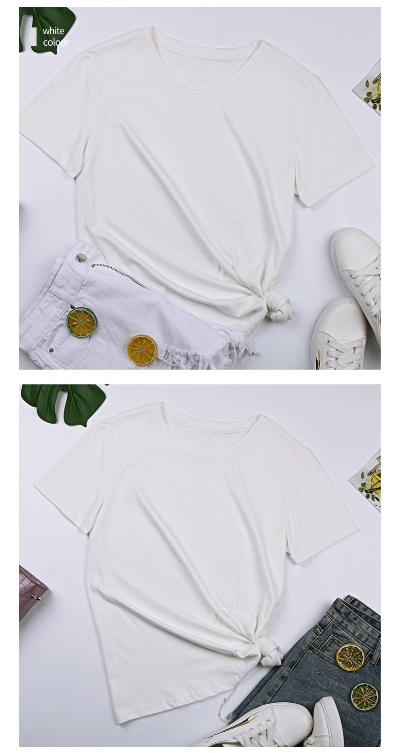 Round Neck Short Sleeve Solid Color Pure Cotton T-Shirt NSYYF61865