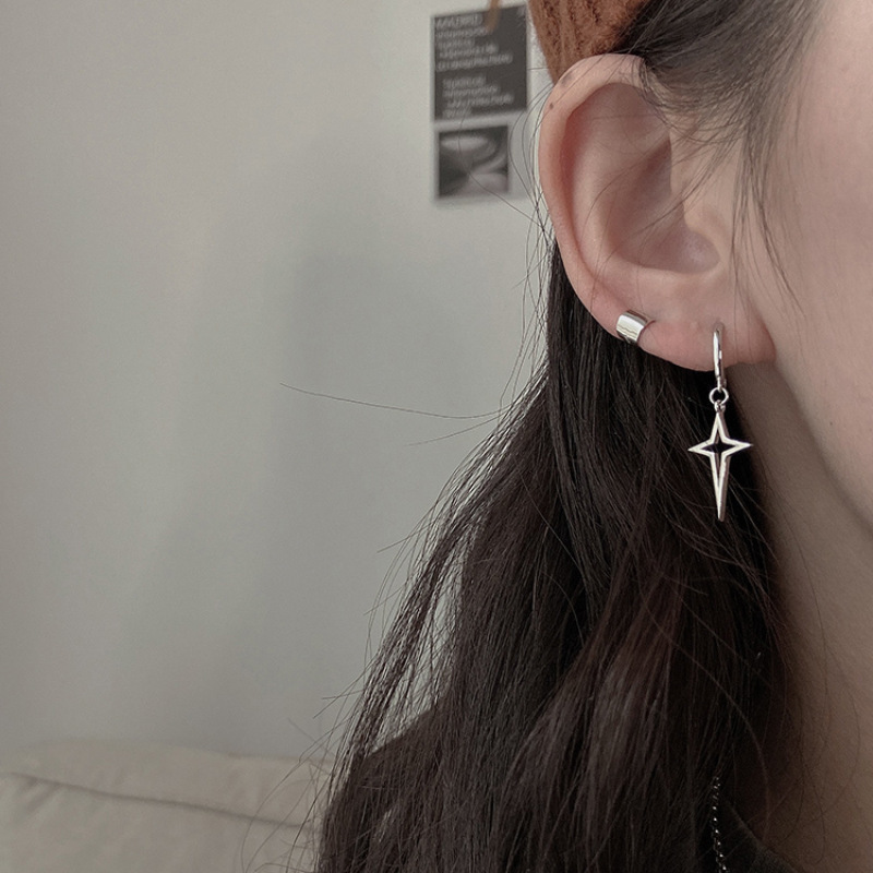 Silver Star Earrings For Men Neutral Style Unique Creative Design_voghion.com