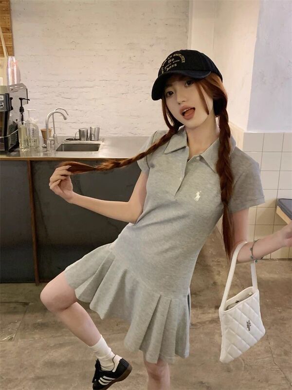 Summer New Preppy Style Polo Collar Dress Women's Casual Sports Style Design Slim Pleated Skirt Waist Short Skirt Summer New Preppy Style Polo Collar Dress Women's Casual Sports Style Design Slim Pleated Skirt Waist Short Skirt