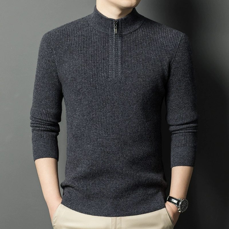 Весенняя и осенняя половинная застежка-молния с воротником чистый шерстяной свитер среднего возраста мужской свитер бизнес-повседневный мужской трикотажный нижний свитер