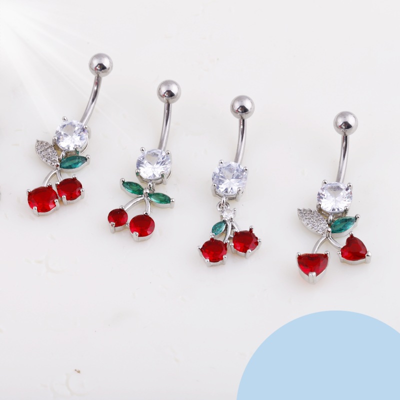 European American Copper Inlaid Zircon Colorful Fruit Collection Navel Ring Stainless Steel Belly Button Piercing detail image 10