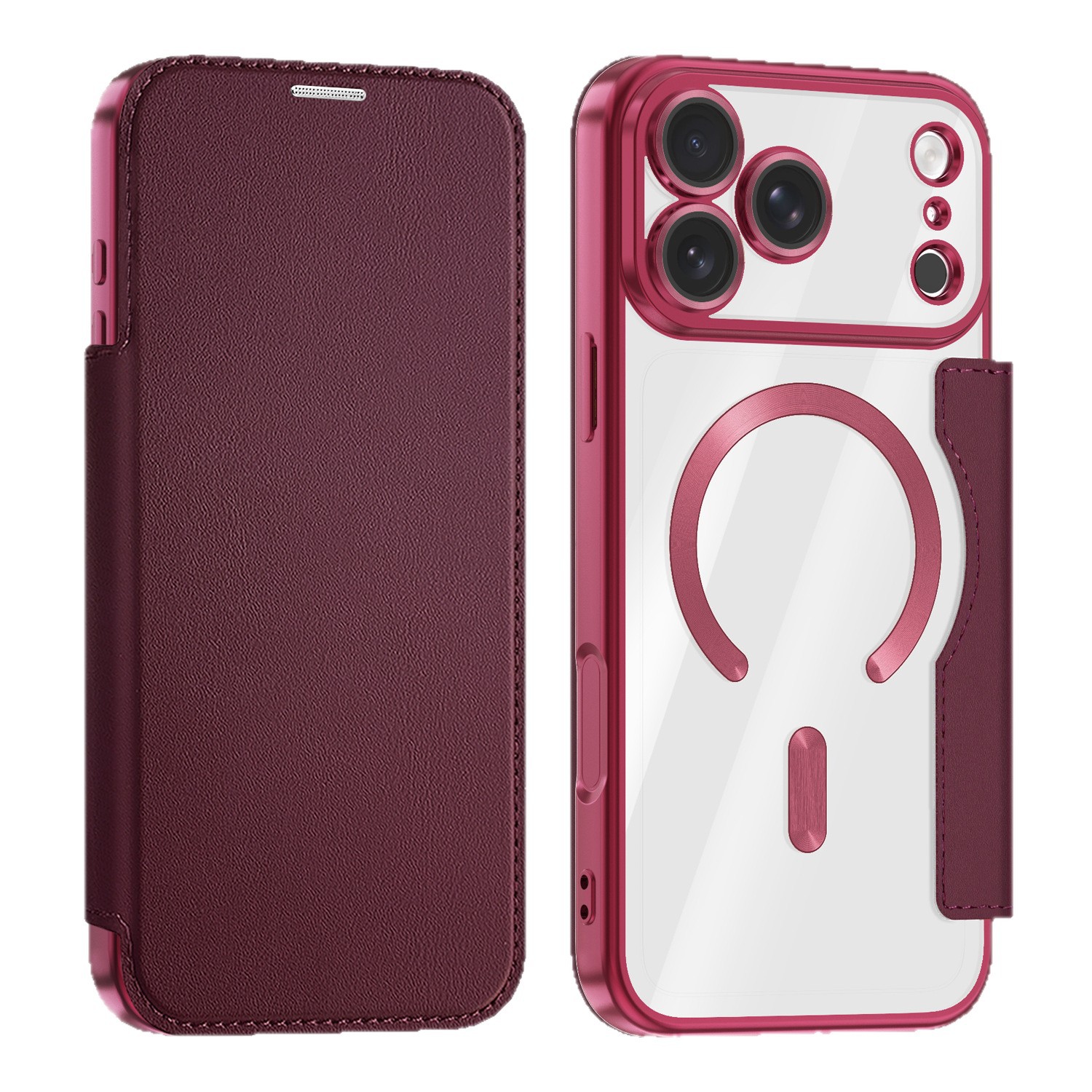Funda para teléfono móvil Apple 18promax, funda de cuero con escudo dorado electrochapado y succión magnética, funda con tapa abatible para iPhone 17, protección total.