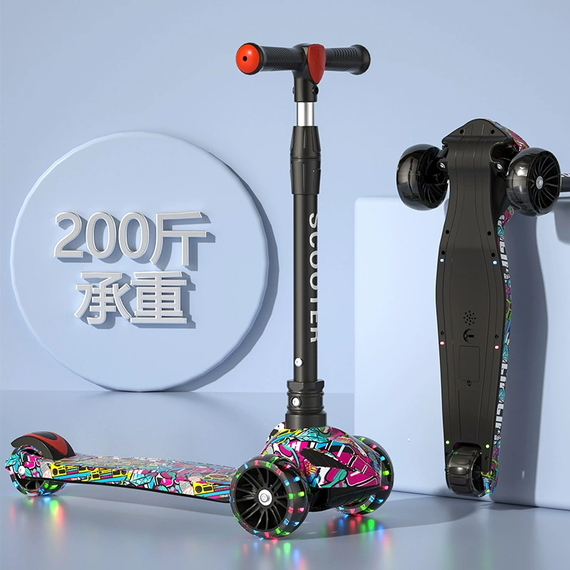 Оптовая Новый детский скутер детский шкив От 2 до 12 лет регулируемая вспышка складной Педальный скутер