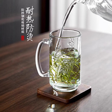 带把钢化玻璃杯子防摔家用耐高温扎啤酒杯棋牌室茶楼专泡茶杯套装