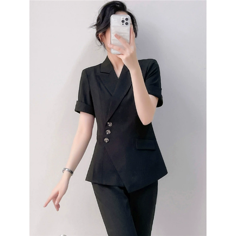 Оптовая цена, бесплатная доставка, куртка, женский летний тонкий костюм с короткими рукавами для интервью, униформа, ювелирный магазин, салон красоты, карьера
