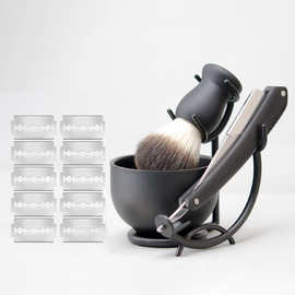 跨境厂家专供手动剃须刀刮胡套装塑料柄剃须刷打泡碗男士美容工具