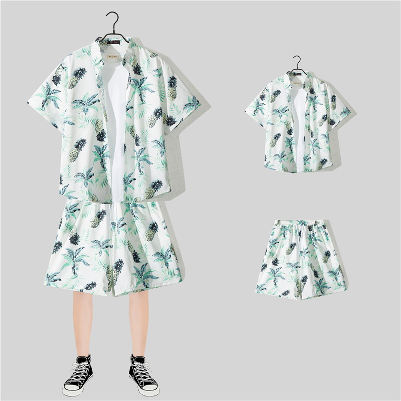 Hawaii Seaside Beach Holiday suit Men's Loose plus size Couple Fashion Brand Short-sleeved Shirt Casual Two-piece Set