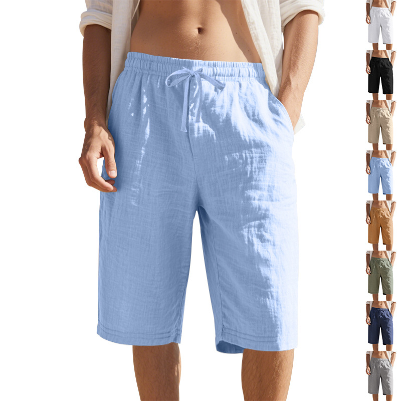 2025 Cross-Border Amazon Men's Shorts Summer Linen Thin Beach Casual Loose Straight-Leg Cropped Pants Men's Shorts
