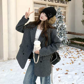 烫钻西装羽绒服女中长款2025冬装双排扣90白鸭绒保暖小西服外套潮