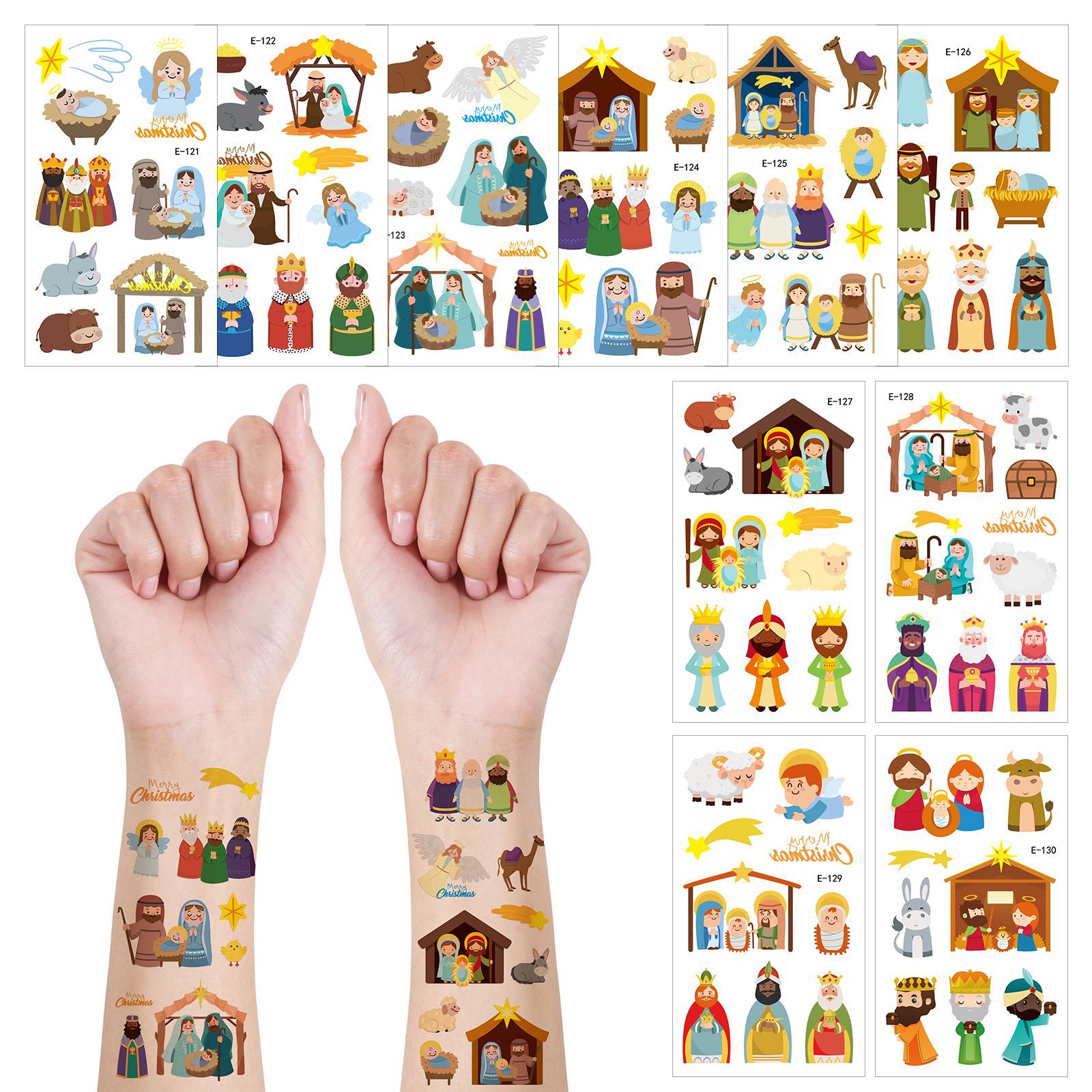 Tatuajes Temporales Faciales de Navidad de Papel de Transferencia de Agua, Impermeable, para Fiestas de Navidad