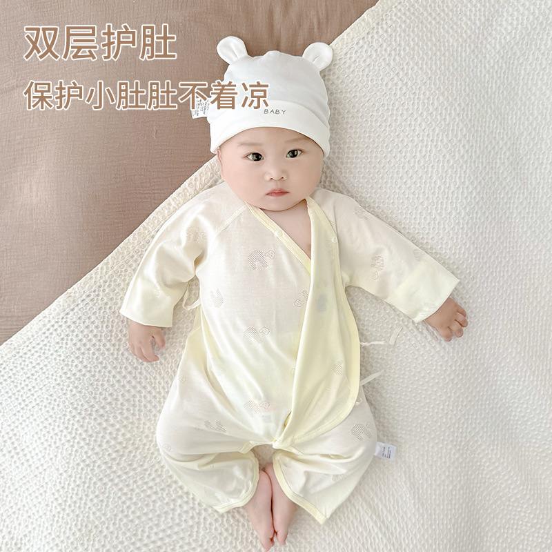 Modal Baby Jumpsuit Summer Thin Newborn Clothes Belly Protection Diagonal Placket Lace-Up Summer Baby Air-Conditioned Clothes Modal Baby Jumpsuit Summer Thin Newborn Clothes Belly Protection Diagonal Placket Lace-Up Summer Baby Air-Conditioned Clothes