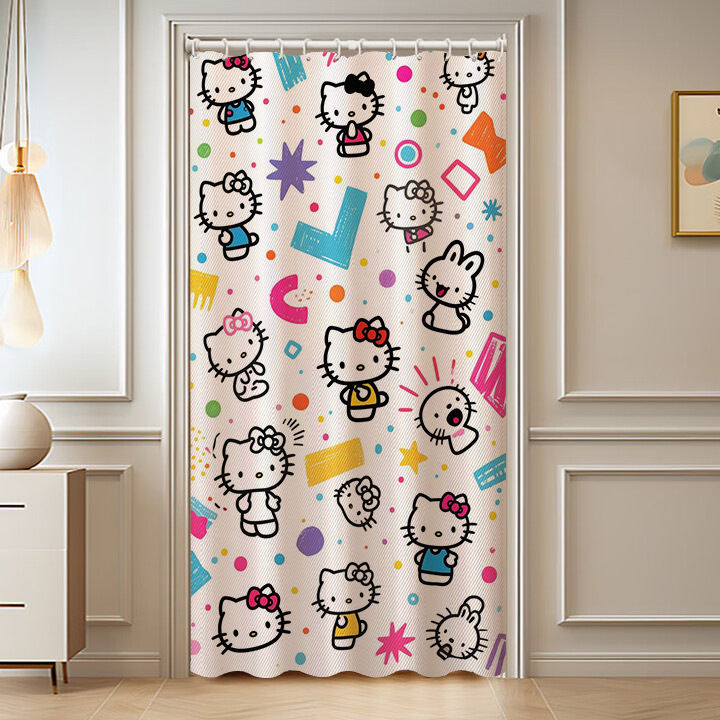 卡通可爱hello Kitty家用装饰厨房卧室洗手间挂门帘免打孔隔断帘|undefined