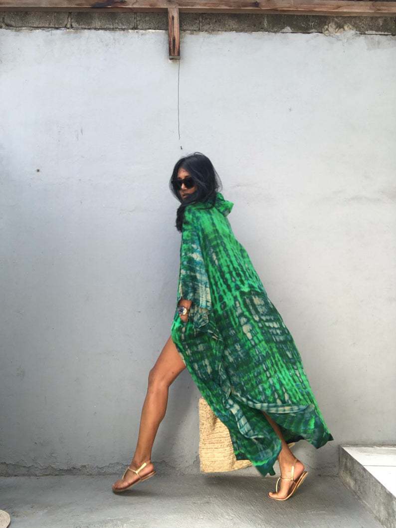 Rayon Water Print Bikini Cover up Loose Dress Sexy Cardigan Beach Sun Protection Shirt European American Style Women's Clothing Swimwear_ecoleips.com