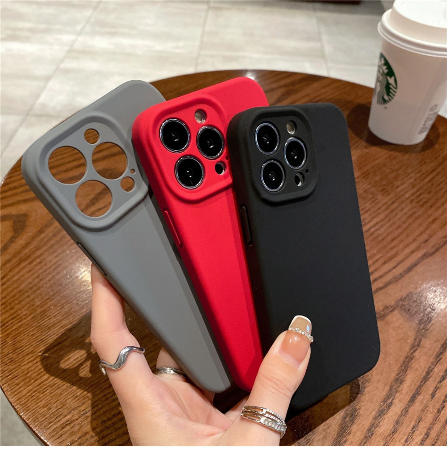 Ốp lưng iPhone 13/14 Pro Max silicon lỏng chống rơi 12 chiều đơn giản — Silicone màu trắng cổ, Graphite màu xám Silicone màu trơn, Khói xanh xám silicon màu trơn, Màu trắng hồng Silicone màu trơn chi tiết 7