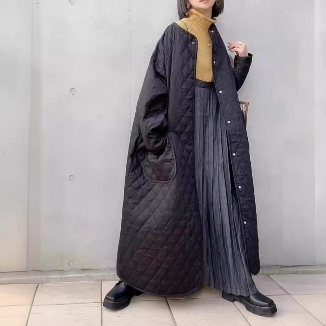 Comercio exterior orden original en stock 2023 otoño e invierno nuevo japonés ocio personalidad engrosada algodón diamante largo abrigo de algodón