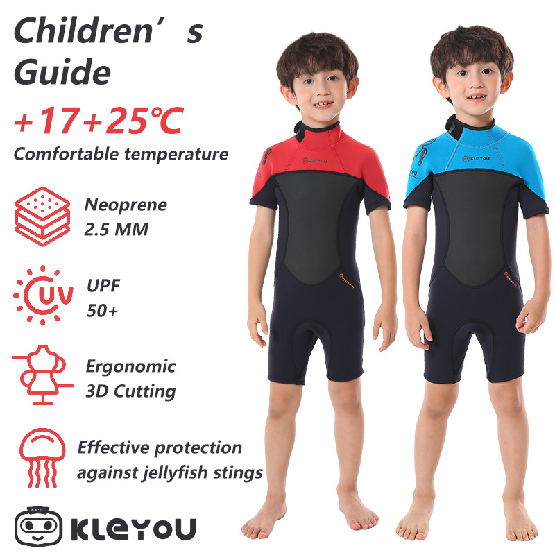 KLEYOU diving suit 2.5mm girls boys one-piece swimsuit warm short sleeve shorts surfing suit diving mother suit