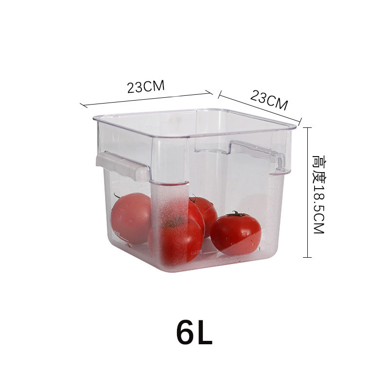Espesado PC Cubo de almacenamiento de plástico transparente cocina redonda cuadrada sellada a prueba de humedad fresco-mantenimiento Cubo de almacenamiento con tapa para uso comercial