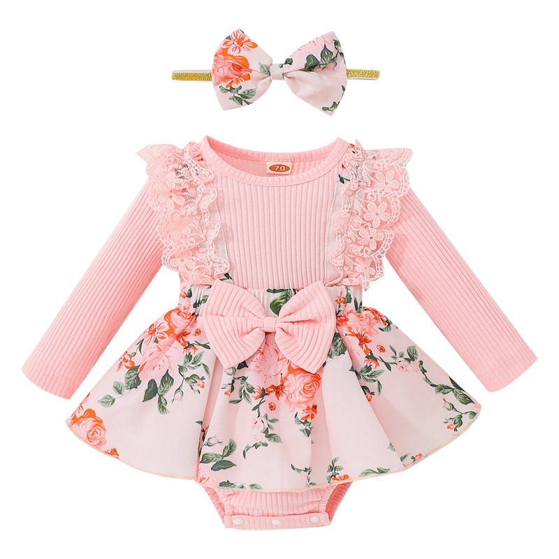 Pelele para bebé niña de algodón, manga larga con estampado floral