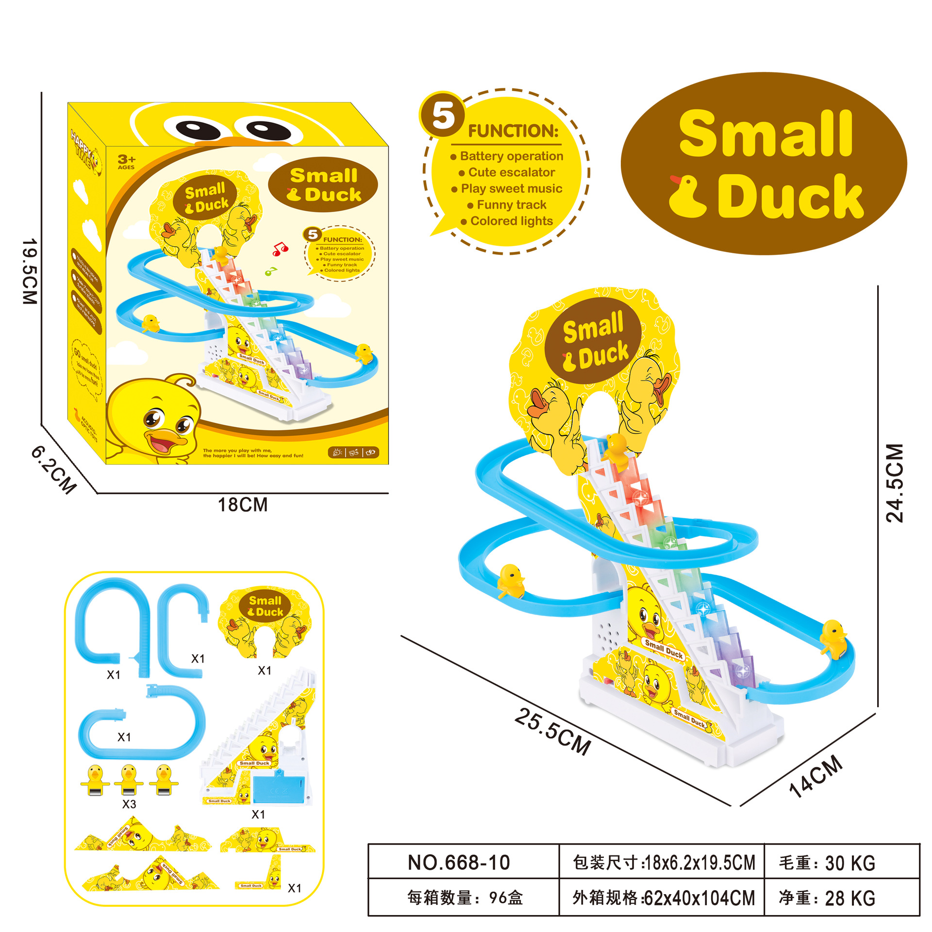 Juguetes para niños de patos con rieles eléctricos, patos amarillos que suben escaleras, patos que suben escaleras