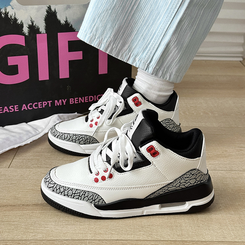 Men's shoes air cushion basketball sports shoes men's 2024 new autumn black and white all-match ins national tide thick-soled white shoes