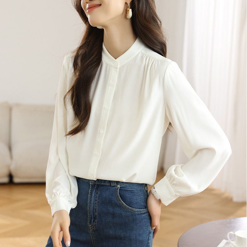 Counter genuine goods White Shirt Women's Silk Design Spring New Long Sleeve Top Mulberry Silk Professional Shirt Trendy Collar Counter genuine goods White Shirt Women's Silk Design Spring New Long Sleeve Top Mulberry Silk Professional Shirt Trendy Collar