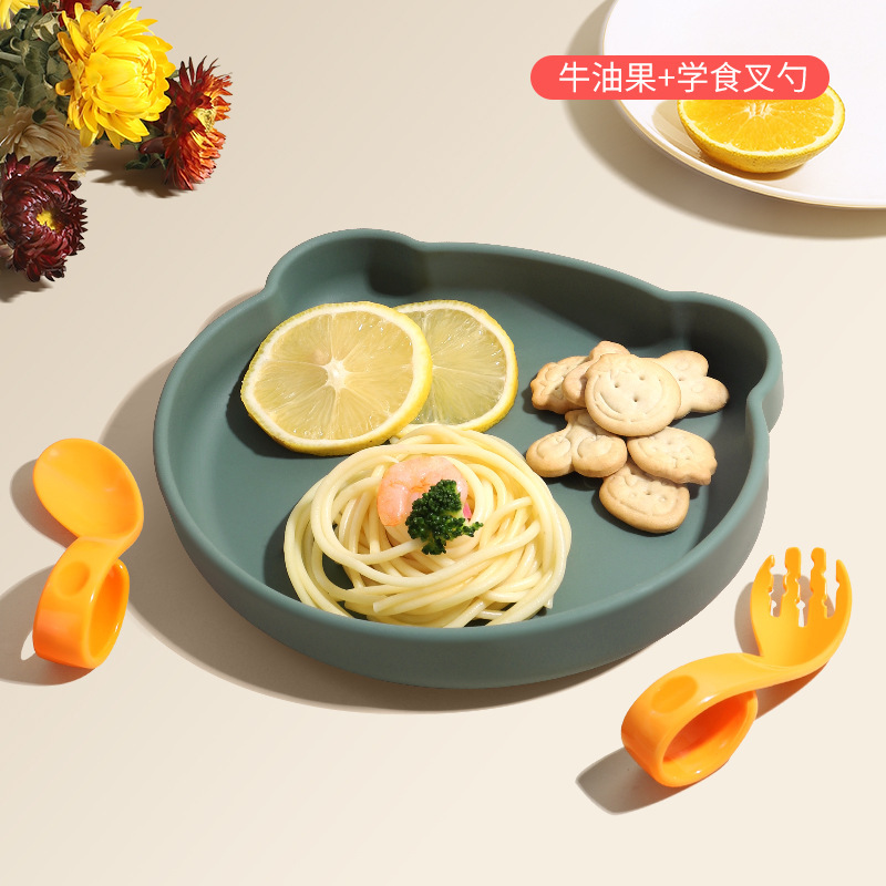 버터 그린-베어 플레이트 학습 포크 스푼