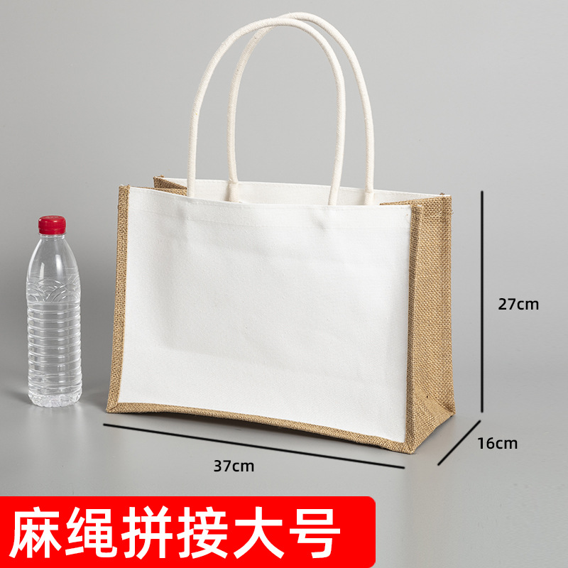 En stock bolso de lino No impreso logotipo impreso personalizado bolso Lino yute compras algodón y lino bolso de mano portátil personalizado