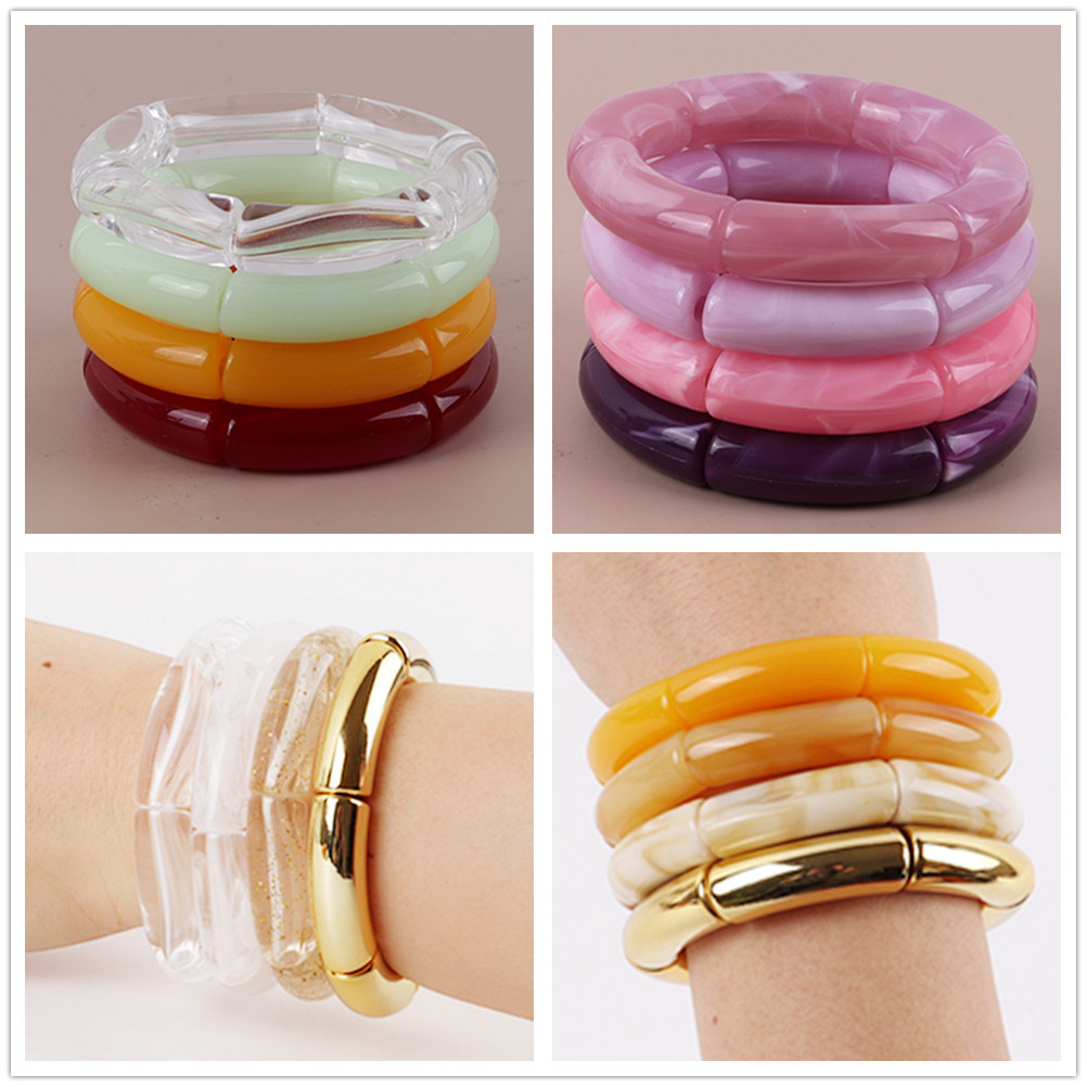 22g Weight No Inlaid Inlay Material Geometric Colorful No Inlaid Acrylic Bangles Wholesale
