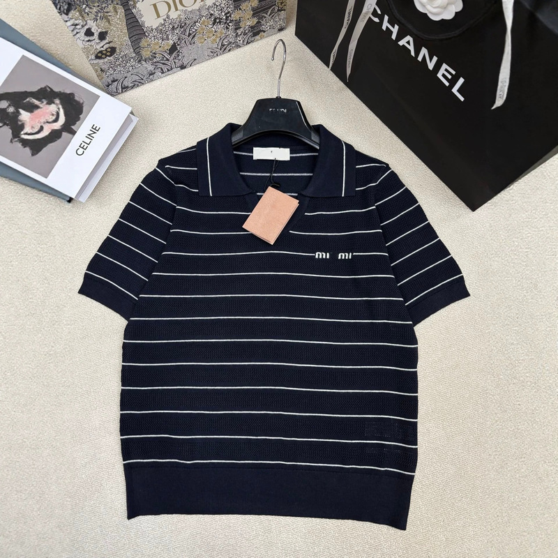 Comfortable Casual Polo Shirt with Pony Embroidery, Color-Blocked Stripes, Rolled Cuffs, Versatile V-Neck Knit Top T-Shirt
