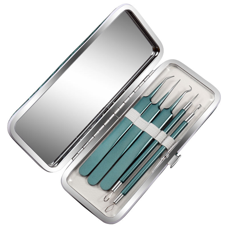 Acero inoxidable acné aguja 5 piezas traje acné aguja blackhead removedor pinzas celular clip belleza herramienta acné traje