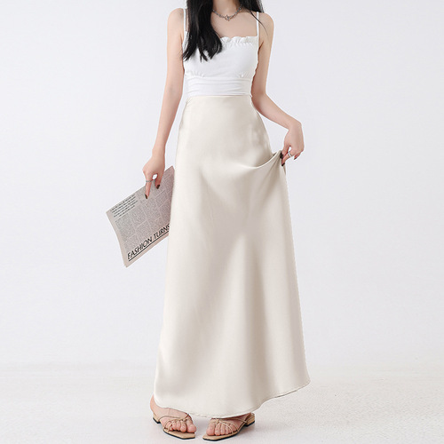 Large size satin fishtail skirt, women's new style spring and summer high waist, draping package, hip medium and long A-line skirt, slightly fat
