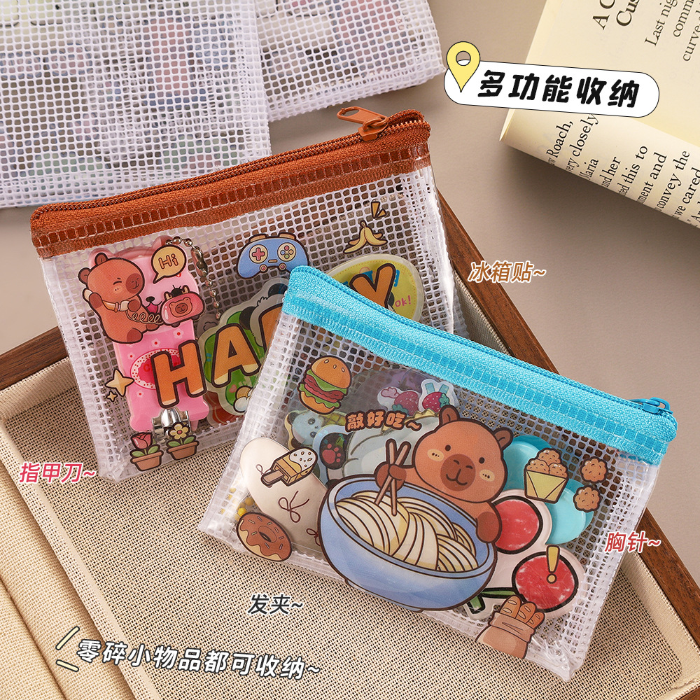 Cute Kapibala monedero de dibujos animados mini carpincho para niños bolsa de almacenamiento de auriculares portátil bolsa transparente de PVC