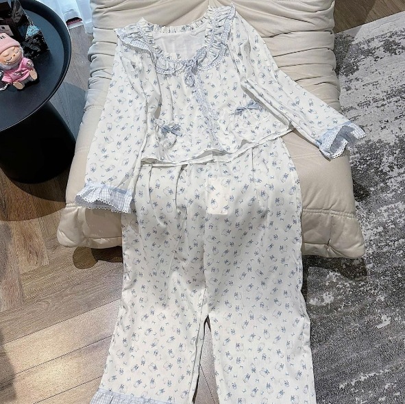 대외 무역 잠옷 여성의 봄과 가을 새로운 긴 소매 바지 달콤한 소녀의 귀여운 느슨한 홈 옷 투피스 세트 얇은