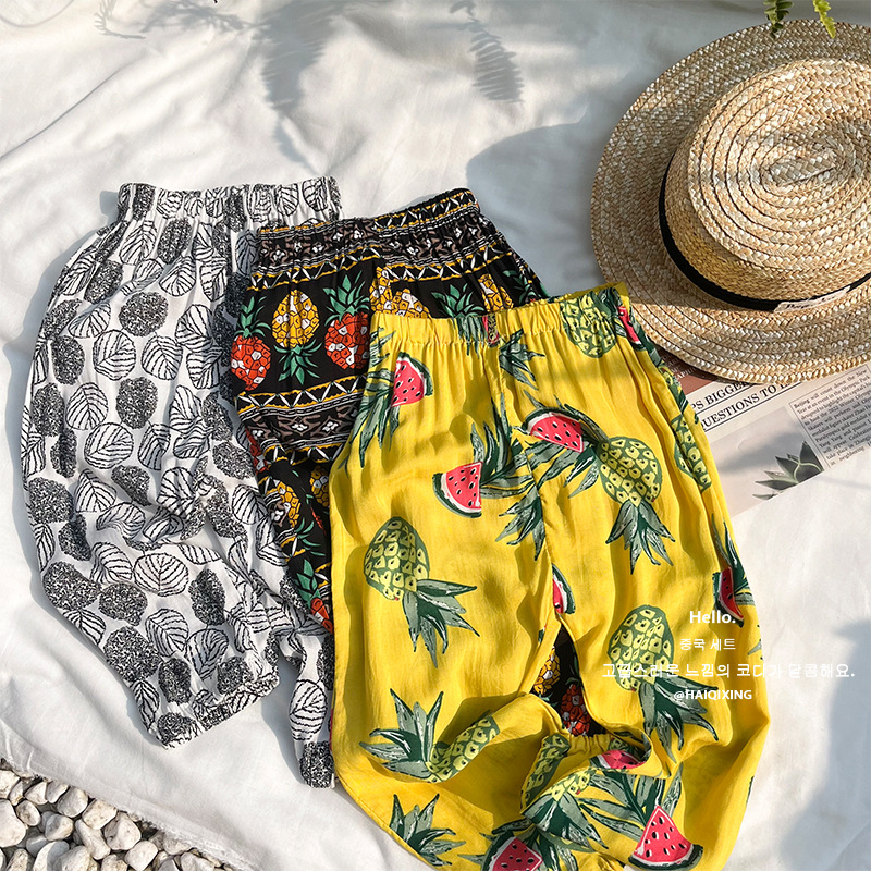 2026 Children's Clothing Boys and Girls Pants Toddler Baby Floral Anti-Mosquito Pants Children's Long Pants Summer Lightweight Harem Pants Trendy