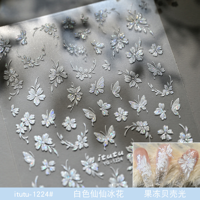 Manicure nuevo relieve de hadas flor pegatinas conchas de alta calidad de luz pura quiere pegatinas universales pegatinas de uñas de primavera