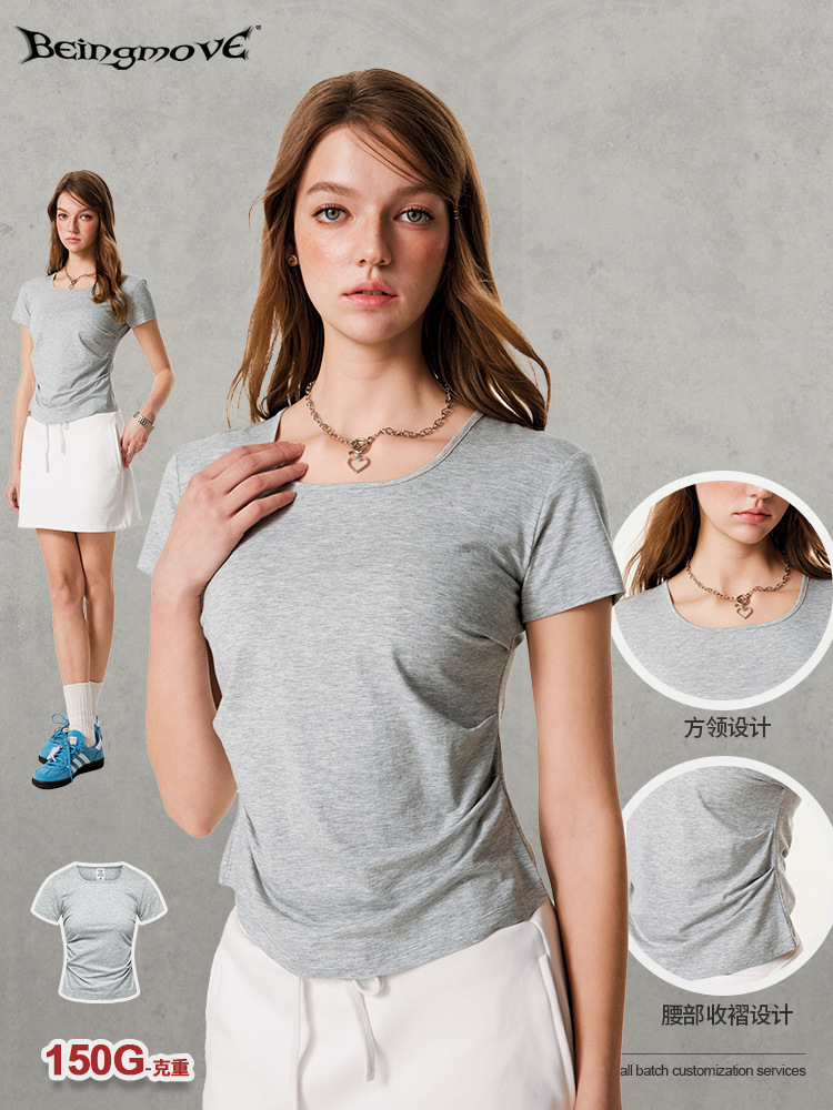 2025 verano de moda americana con clavícula de manga corta camiseta pequeña delgada acondicionamiento físico chaqueta de yoga personalizada mujer