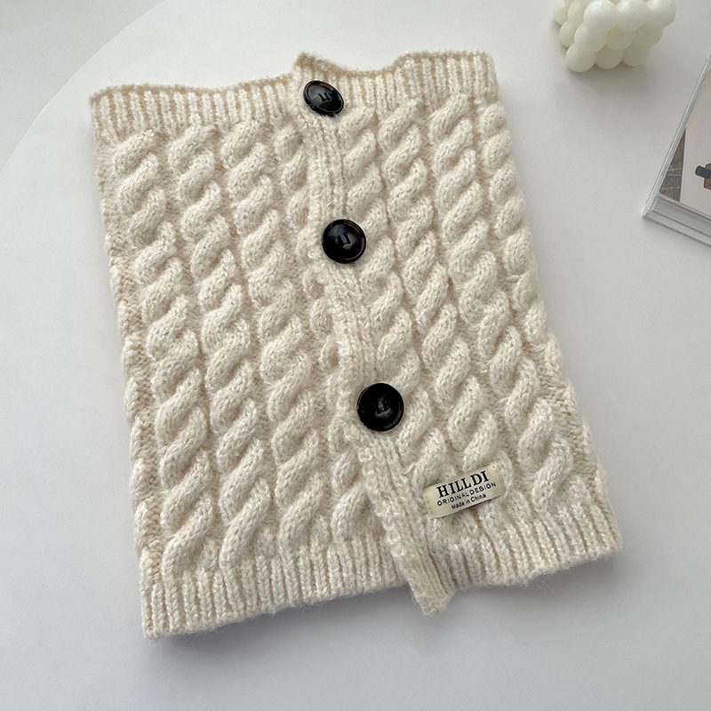 Botón giro bufanda de las mujeres Otoño e Invierno estilo coreano versátil grueso cálido cuello alto suéter de punto bufanda collar falso collar