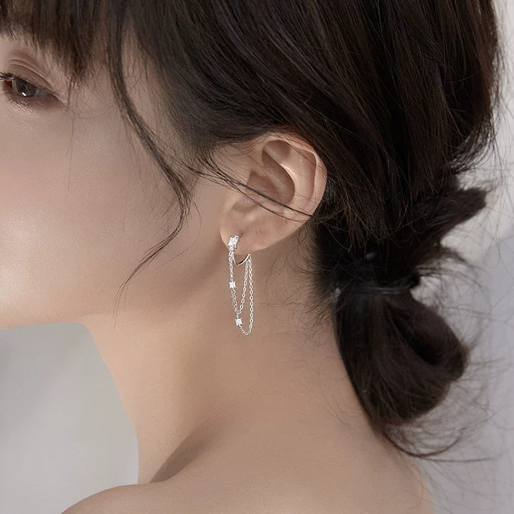 Double Chain Tassel Earrings In 925 Sterling Silver For Women_voghion.com
