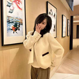 韩版双面羊毛大衣气质小短款正肩高级感时尚百搭毛呢短外套