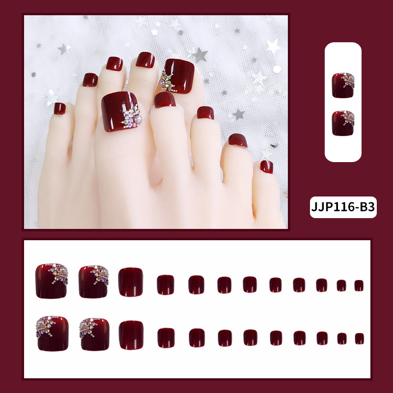Transfronterizos vinos de diamante rojo para uñas de pie, lujo ligero, nobleza, 24 piezas de parche de uñas de los pies