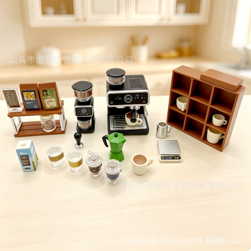 Cross-border new product trend: coffee machine toy, miniature coffee shop scene, small cabinet, coffee cup, coffee beans, small ornaments Cross-border new product trend: coffee machine toy, miniature coffee shop scene, small cabinet, coffee cup, coffee beans, small ornaments