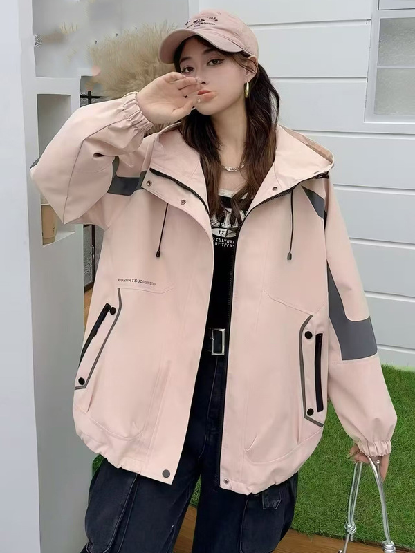 美式复古撞色拼接冲锋衣外套女2025秋季新款时尚百搭显瘦夹克上衣|undefined