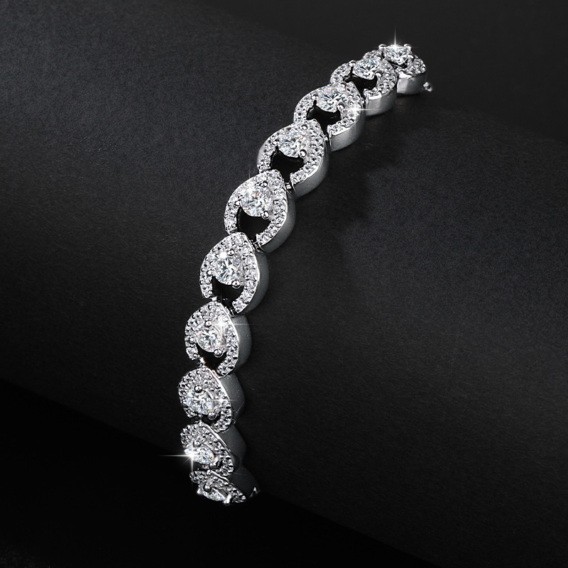 European and American Cross-Border S925 Sterling Silver Bracelet Light Luxury Fashion Row Diamond Heart-Shaped Moissanite Diamond Bracelet Women's Hand Jewelry Manufacturer